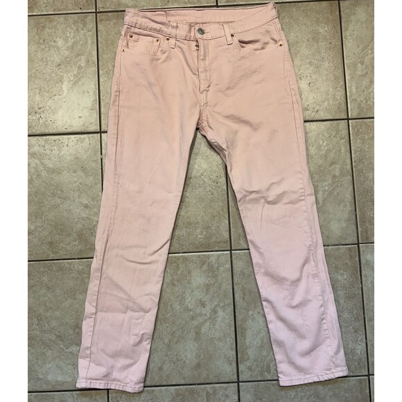 Levis Jeans Mens 33x30 Pink Slim Fit Low Rise Rose Denim Pants Acid Wash Stretch - Picture 1 of 7